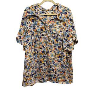 Coral Bay Womens Plus Size Floral Striped Button-Up Shirt 2X